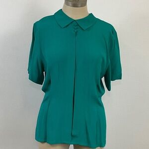 STUDIO MICHELLE STUART Women's Turquoise-Green Pleated Rayon Blouse Size M